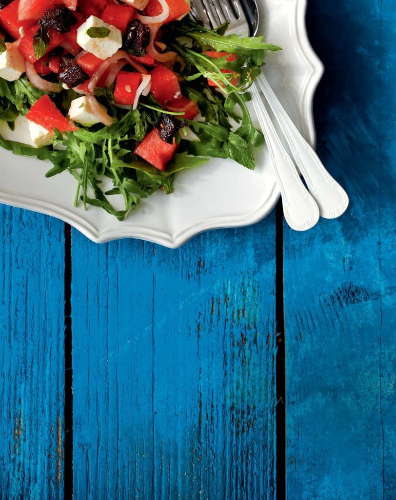 Rocket salad with watermelon and feta ARGIRO BARBARIGOU